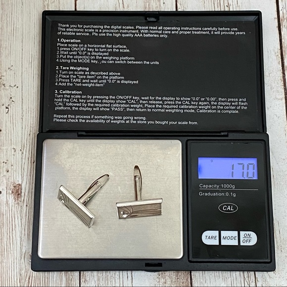 Vintage Foster Pat Pend Square CZ Stone Etched Silver-tone Cufflinks - Picture 3 of 9